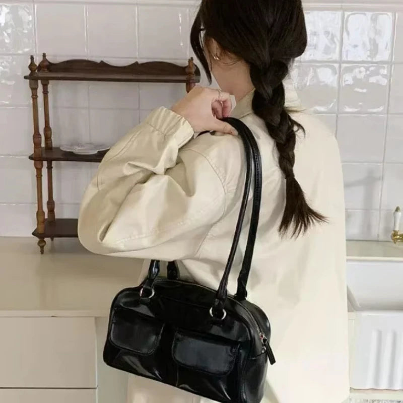 Vintage Simple Ladies Commute Tote BagWomen Business Shoulder Bags  Pu Leather Female Underarm Bag Burgundy Large Handbags Purse