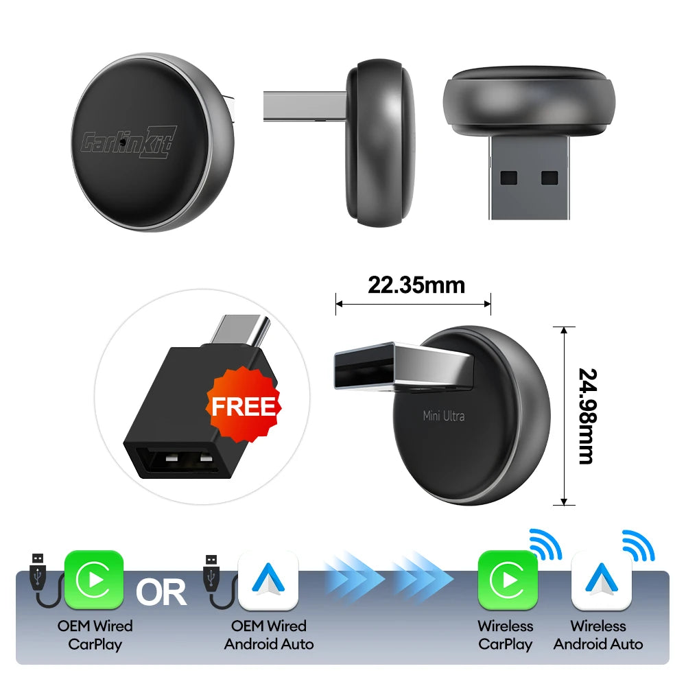 2 in 1 CarlinKit 5.0 Ultra Wireless CarPlay Android Auto Adapter 2026 New 5G Wifi Wireless Box for Car with Wired CarPlay IOS26