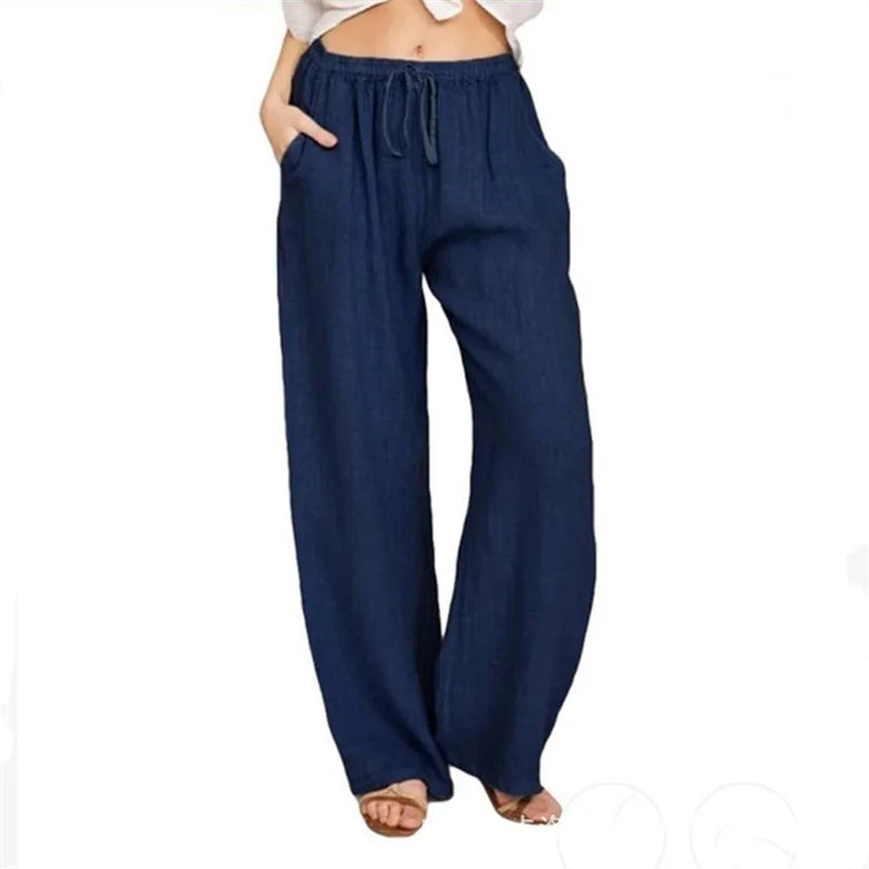 Women Cotton Linen Pants Fashion Harajuku Trousers Girl Oversized Wide Leg Pants Loose Elastic Waist Jogger Pants Woman Clothing