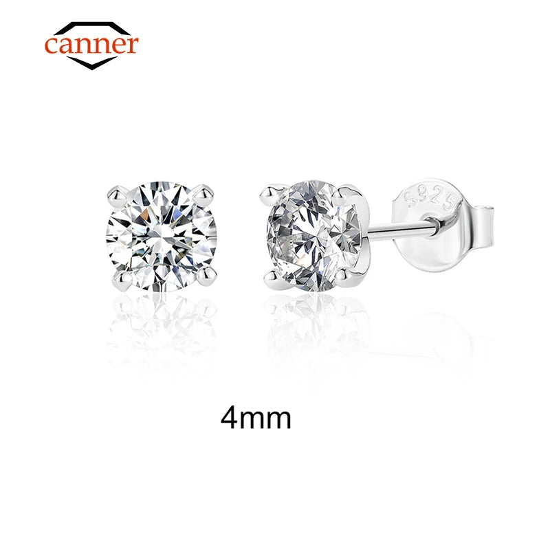 CANNER 0.5-1.2 Carat D Color Moissanite Ear Stud Earrings For Women 925 Sterling Silver Elegant Sparkling Piercing Earrings Gift