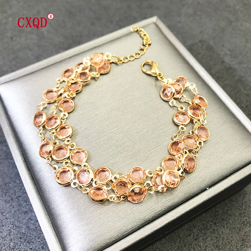 Beautiful Fashion Multicolor Stainless Steel Lobster Clasp Glass Copper Combination Golden Bracelets For Women Girls Kids Gift