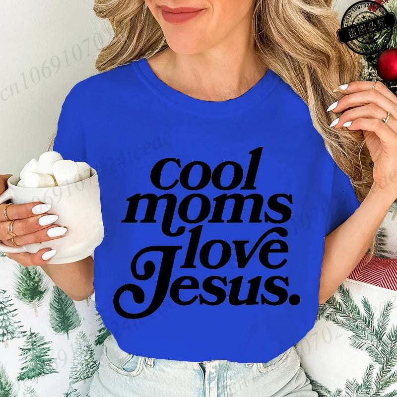 Cool Moms Love Jesus Design Women's Casual T-Shirts Large Size Short-sleeved T-shirt Christian Mom Women Clothes Faithful Shirts