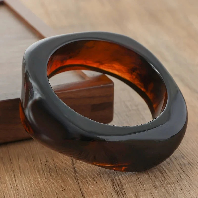 Vintage Punk Brown Coffee Thick Resin Acrylic Smudging Bangles Geometric Irregular Bangle Bracelets For Women Men Jewelry
