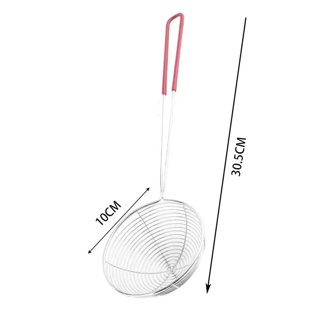 Red Handle Strainer Stainless Steel Bubble Tea Colander Boba Milk Tea Spoon Pearl Round Strainer Kitchen Gadgets