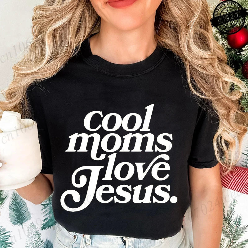 Cool Moms Love Jesus Design Women's Casual T-Shirts Large Size Short-sleeved T-shirt Christian Mom Women Clothes Faithful Shirts