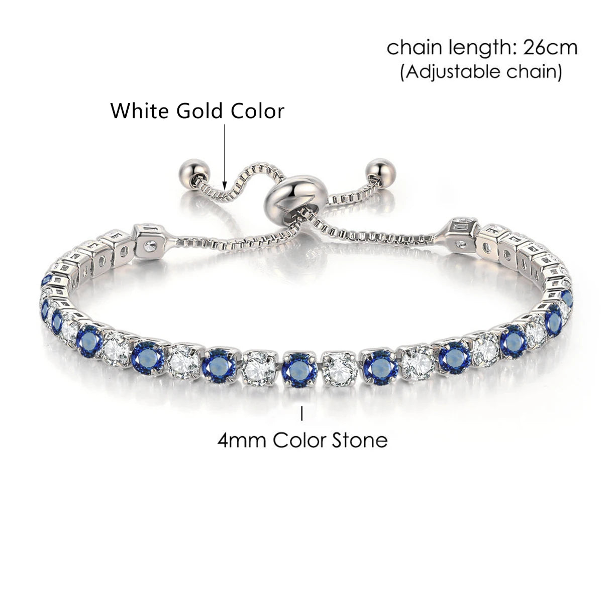 Trendy Blue Crystal Adjustable Tennis Bracelets for Unisex Women Men Various Shapes Iced Out CZ Short Chain on Hand Jewelry