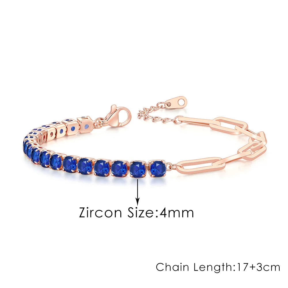 Trendy Blue Crystal Adjustable Tennis Bracelets for Unisex Women Men Various Shapes Iced Out CZ Short Chain on Hand Jewelry
