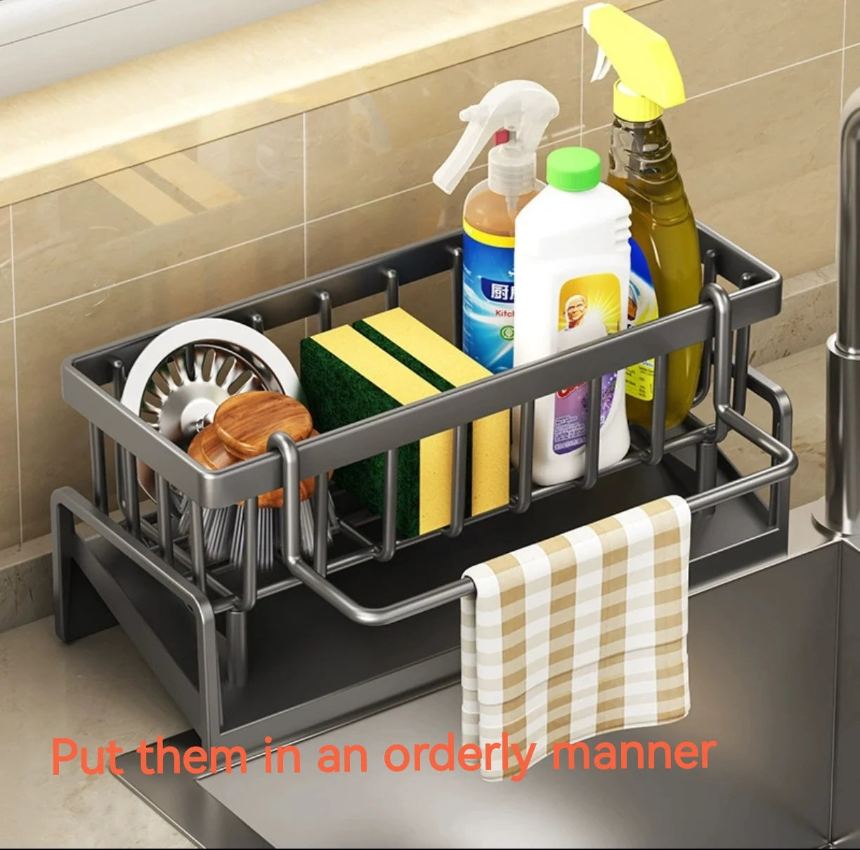 Kitchen Sink Organizer Rack Punch-free Sponge Holder Dishcloth Drain Shelf Storage for Home Kitchen