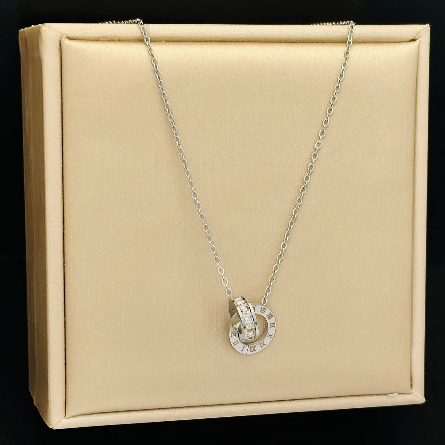new stainless steel rose gold square diamond Roman numeral double-buckle short necklace