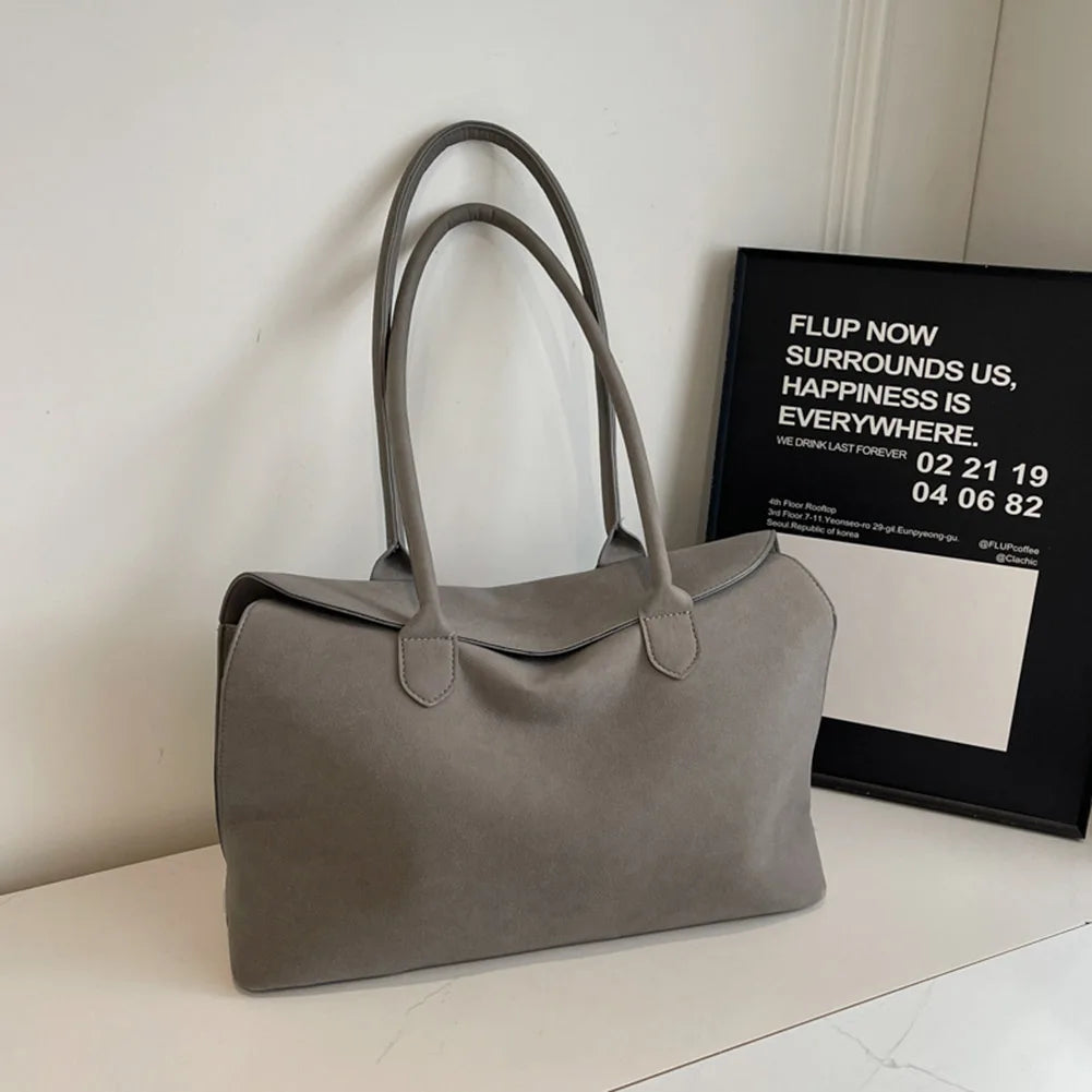 Shoulder Bag for Women Men with Inner Pocket Retro Handbag Suede Solid Color Tote Bag Trendy Satchel Bag Work Travel Bag