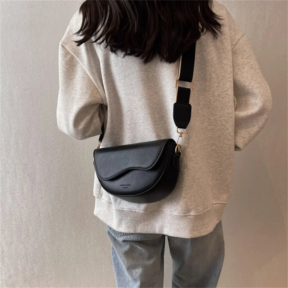 Fashionable Square Bags Women's Shoulder Bags Wide Shoulder Strap Bags Women's Handbags Solid Color PU Leather Crossbody Bag