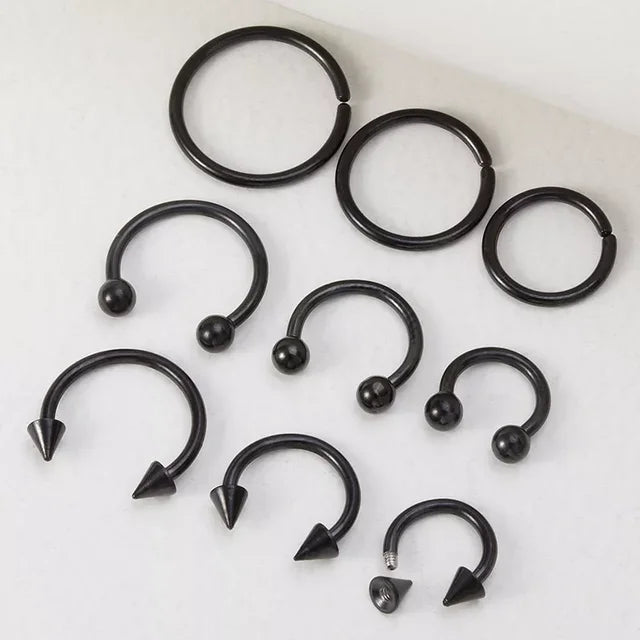 9pcs Hoop Earrings  Nose Ring Septum Real Piercing Bar Set Ear Cartilage Tragus Helix Lip BCR Circular Barbell Jewelry 16G