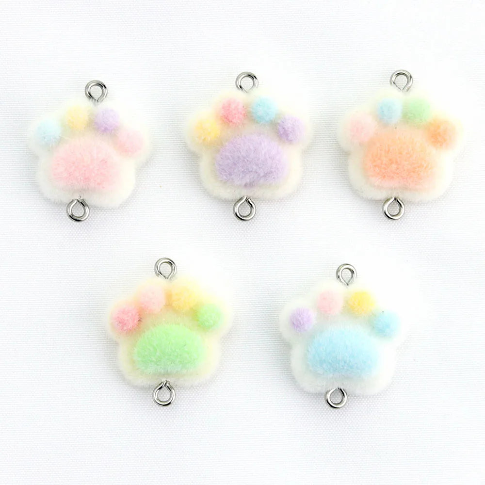 10pcs Flocked Cat Paw Charms Connectors Cute Plush Link Pendant for DIY Necklace Keychain Bracelet Jewelry Making Accessories