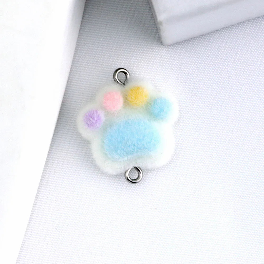 10pcs Flocked Cat Paw Charms Connectors Cute Plush Link Pendant for DIY Necklace Keychain Bracelet Jewelry Making Accessories