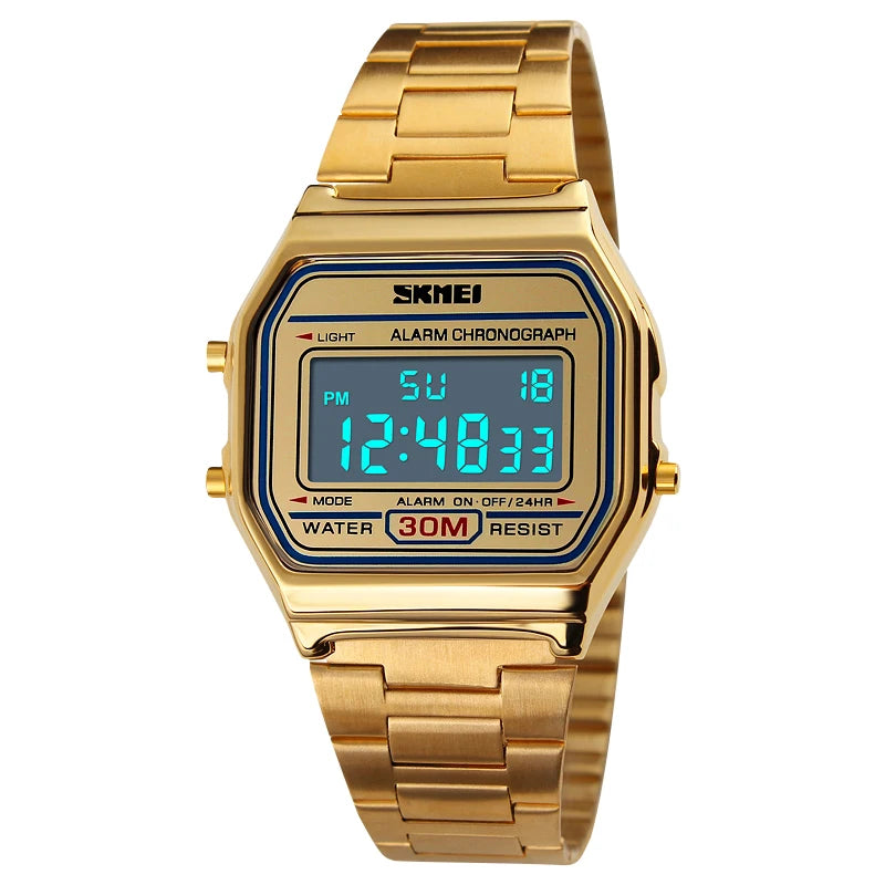 SKMEI Men Stainless Steel Strap LED Display Watches Fashion Casual Sport Watch 3Bar Waterproof Digital Wristwatch Reloj Hombre