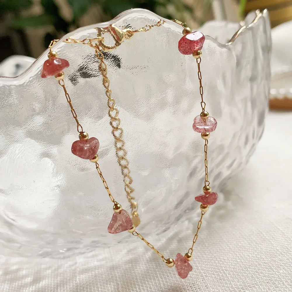 Irregular Natural Chip Stone Crystal Bracelet Healing Citrines Amethysts Pink Quartz Charm Stainless Steel Tiny Chain Bracelet
