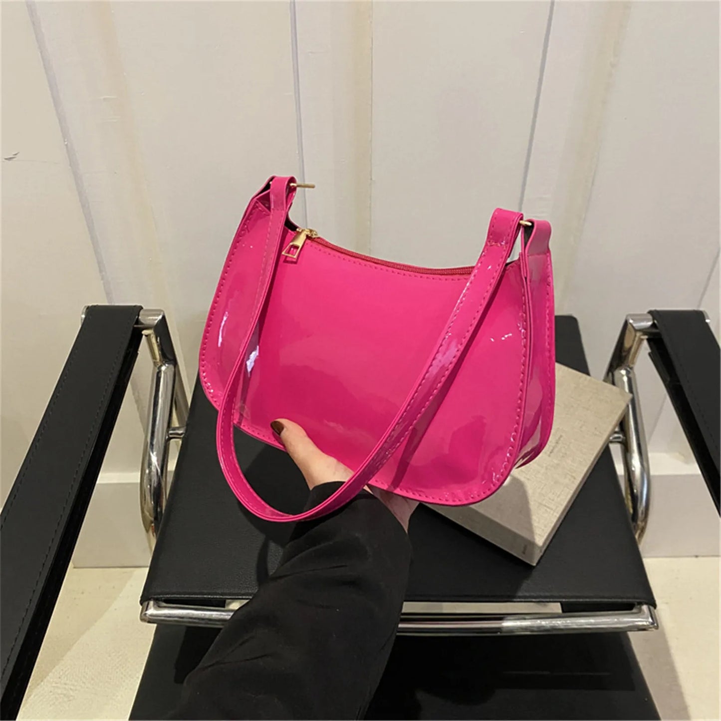 2025 Retro Solid Color PU Leather Shoulder Bag Fashion Women's Handbags Casual Designer Underarm Bag