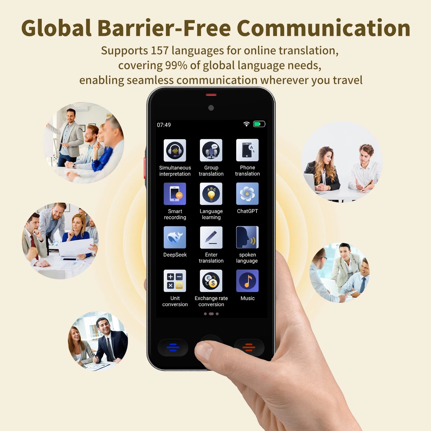 Language Translator Device with 152 Languages Voice Portable Ai  Translating Offline Translation Support Voice Video Recording