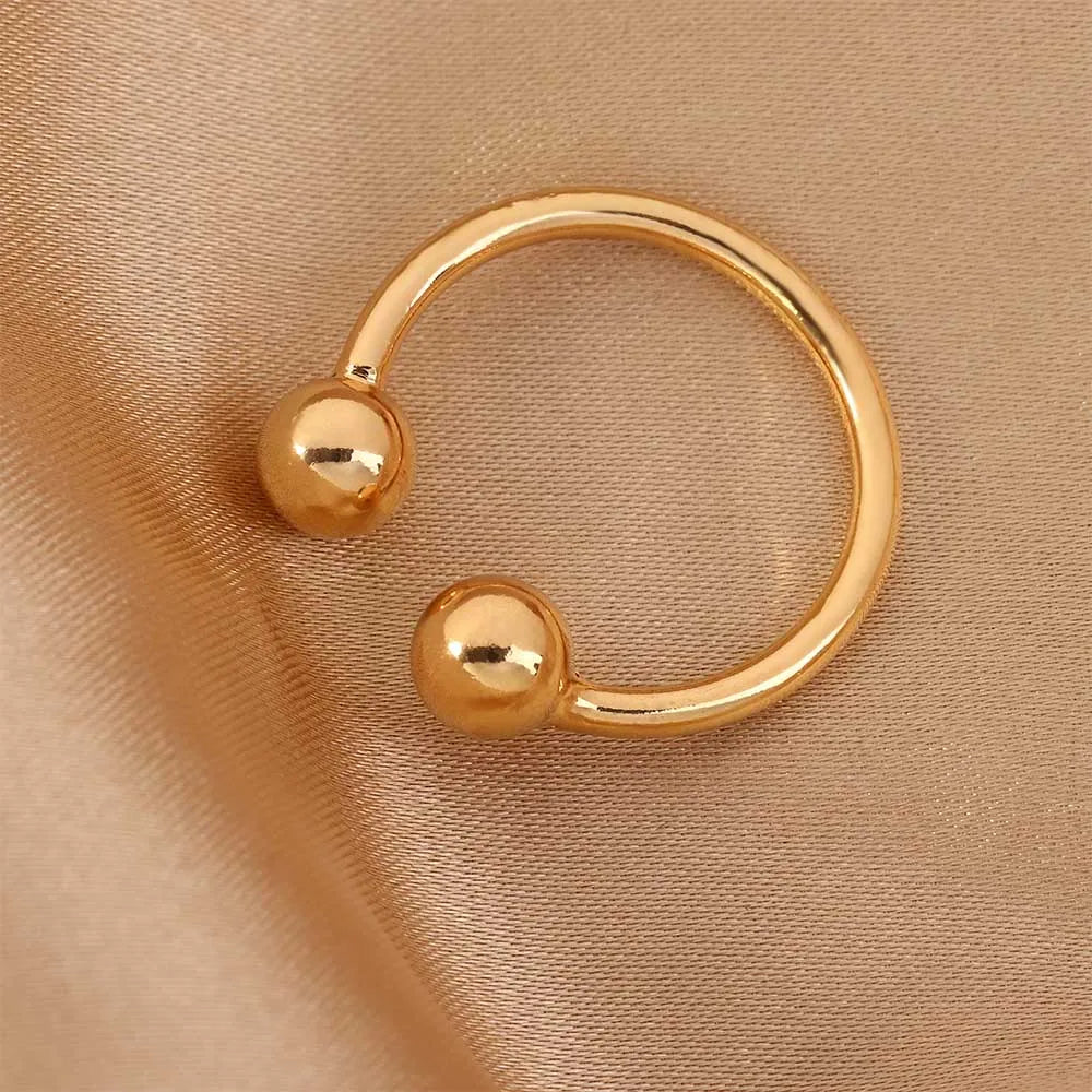 Simple Adjustable Gold & Silver Color Geometric Double Ball Rings for Women Open Knuckle Joint Beads Ring Bijou Bague Femme