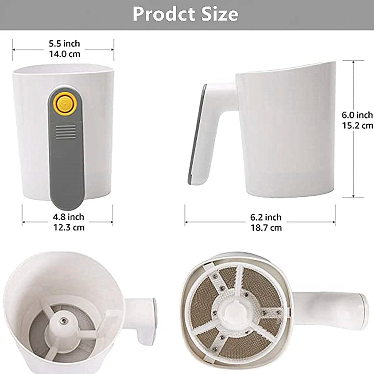 Electric Flour Shifter 1L Automatic Flour Strainer Handheld Cup Shape White Powder Sieve Battery Operated Fine Stainless Steel