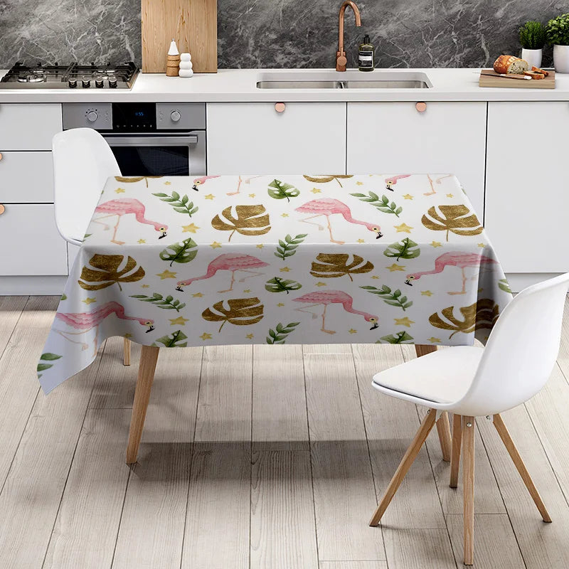 Tablecloth with flamingo print, simple design, suitable for home dining tables, easy cleaning, kitchen accessories AB038512-7460