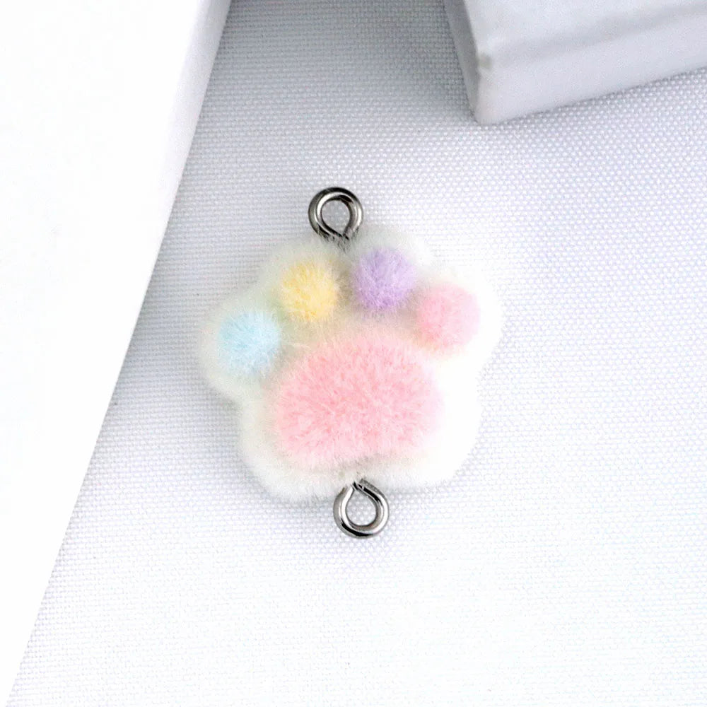 10pcs Flocked Cat Paw Charms Connectors Cute Plush Link Pendant for DIY Necklace Keychain Bracelet Jewelry Making Accessories