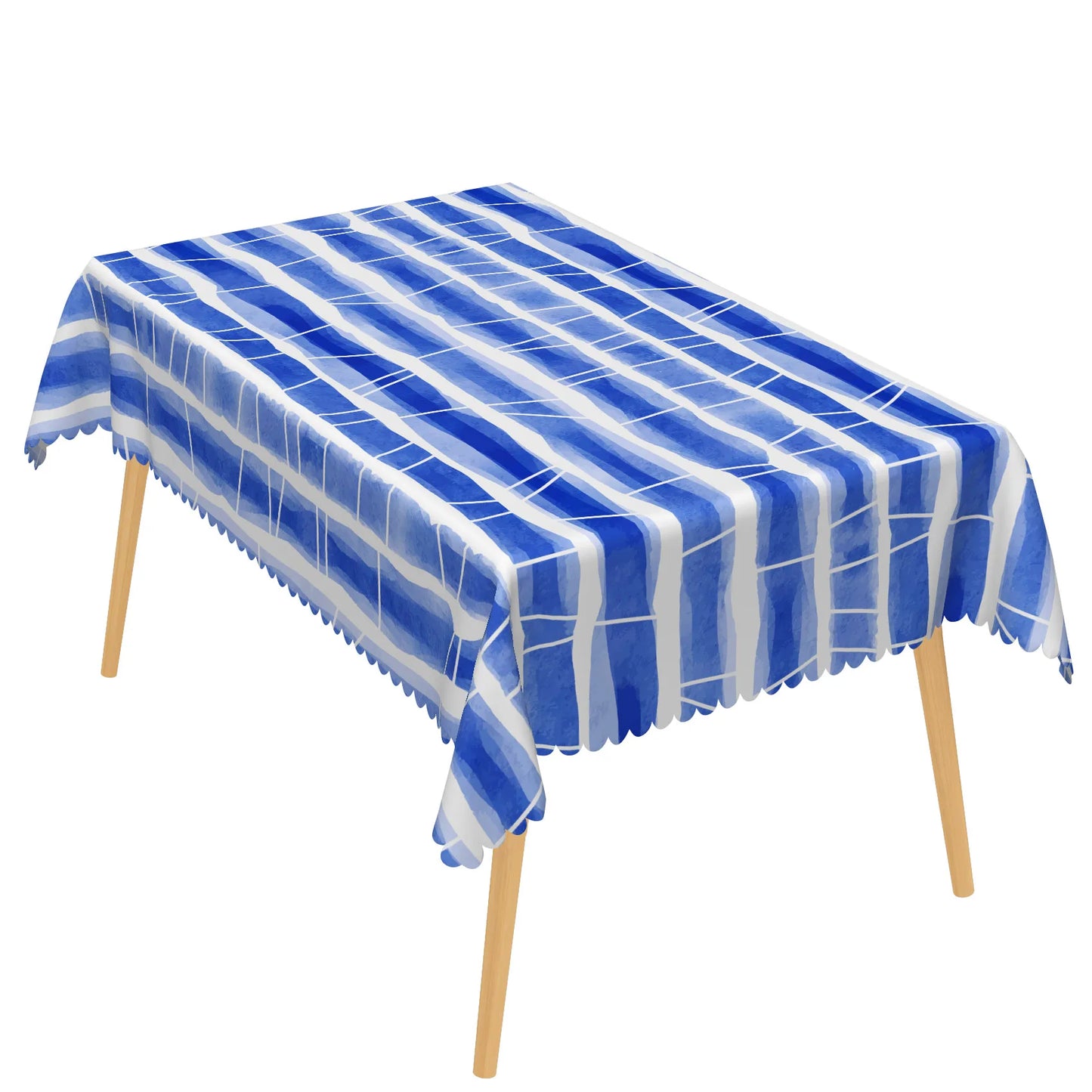 Blue Geometric Tablecloth Rectangular Modern Stripes Checkered Waves Waterproof Table Cover For Dining Room Kitchen Home Decor