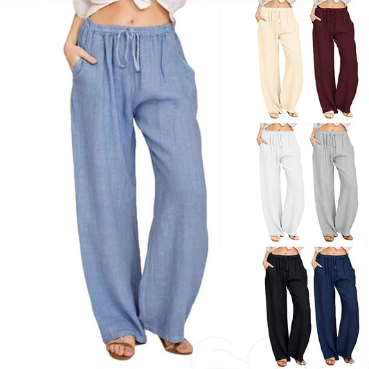 Women Cotton Linen Pants Fashion Harajuku Trousers Girl Oversized Wide Leg Pants Loose Elastic Waist Jogger Pants Woman Clothing