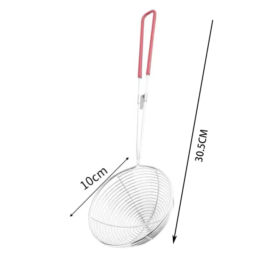 Red Handle Strainer Stainless Steel Bubble Tea Colander Boba Milk Tea Spoon Pearl Round Strainer Kitchen Gadgets