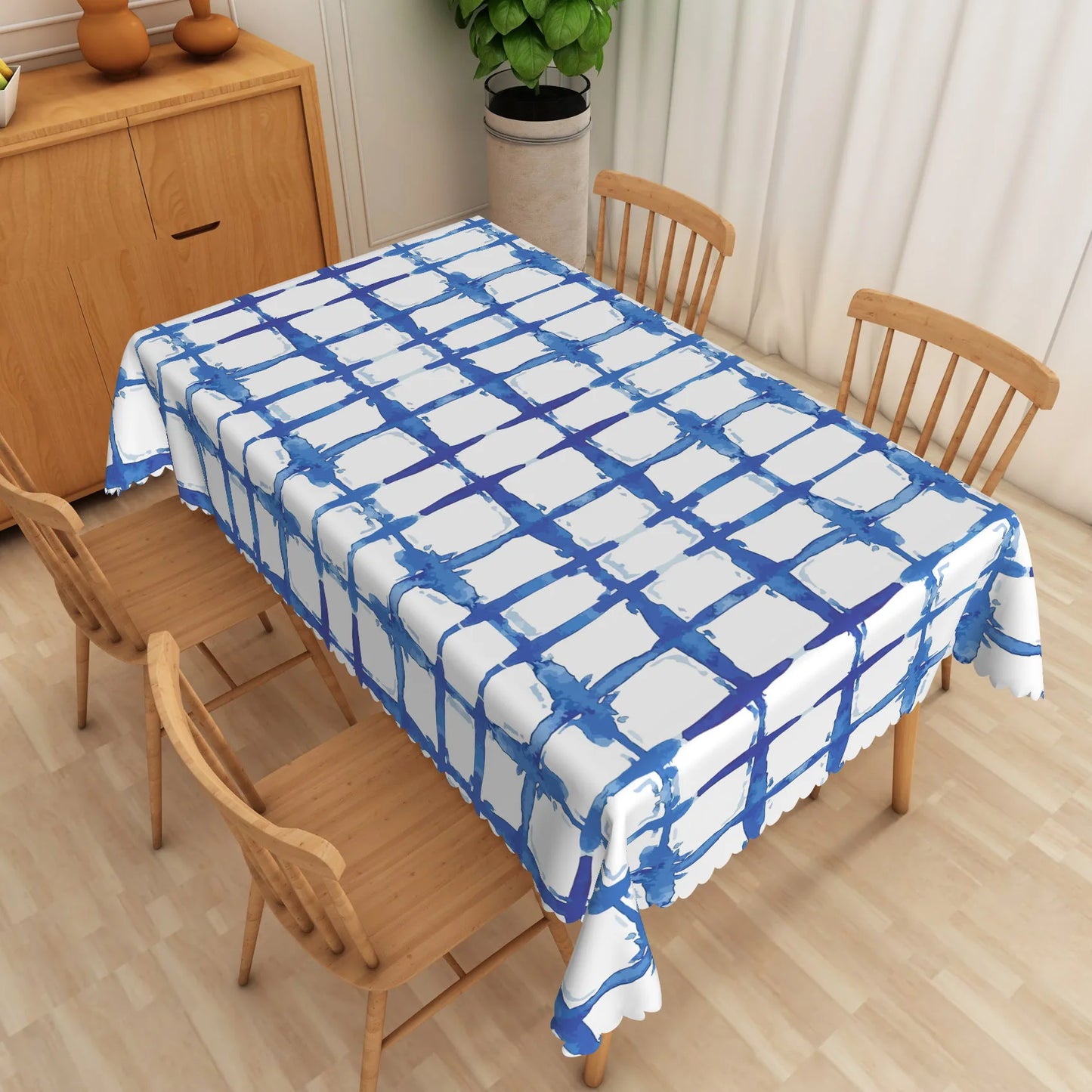 Blue Geometric Tablecloth Rectangular Modern Stripes Checkered Waves Waterproof Table Cover For Dining Room Kitchen Home Decor