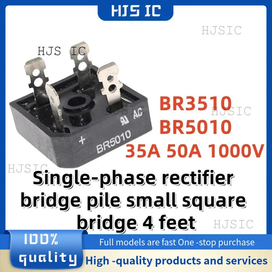 5PCS NEW 100% quality BR3510 BR5010 / 35A 50A 1000V Single-phase rectifier bridge pile small square bridge 4 feet electronics