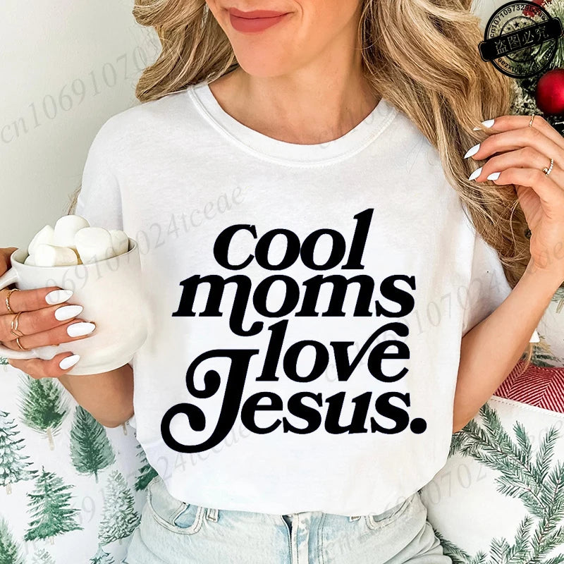 Cool Moms Love Jesus Design Women's Casual T-Shirts Large Size Short-sleeved T-shirt Christian Mom Women Clothes Faithful Shirts