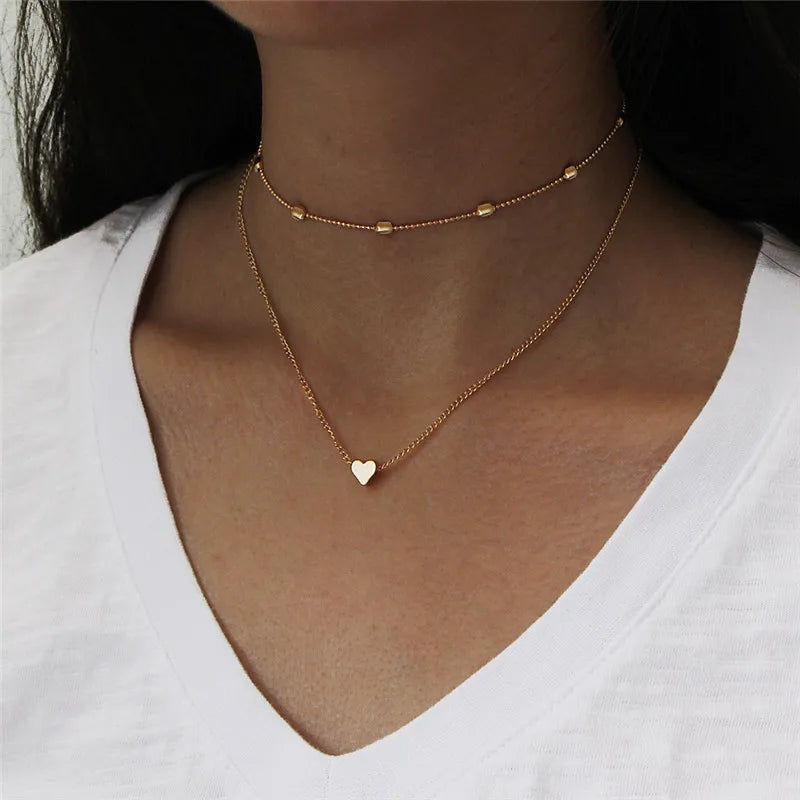 LETAPI 2025 New Fashion Simple Silver Color Choker Necklaces for Women Three Layer Chain Heart Pendant Necklace Jewelry Gift
