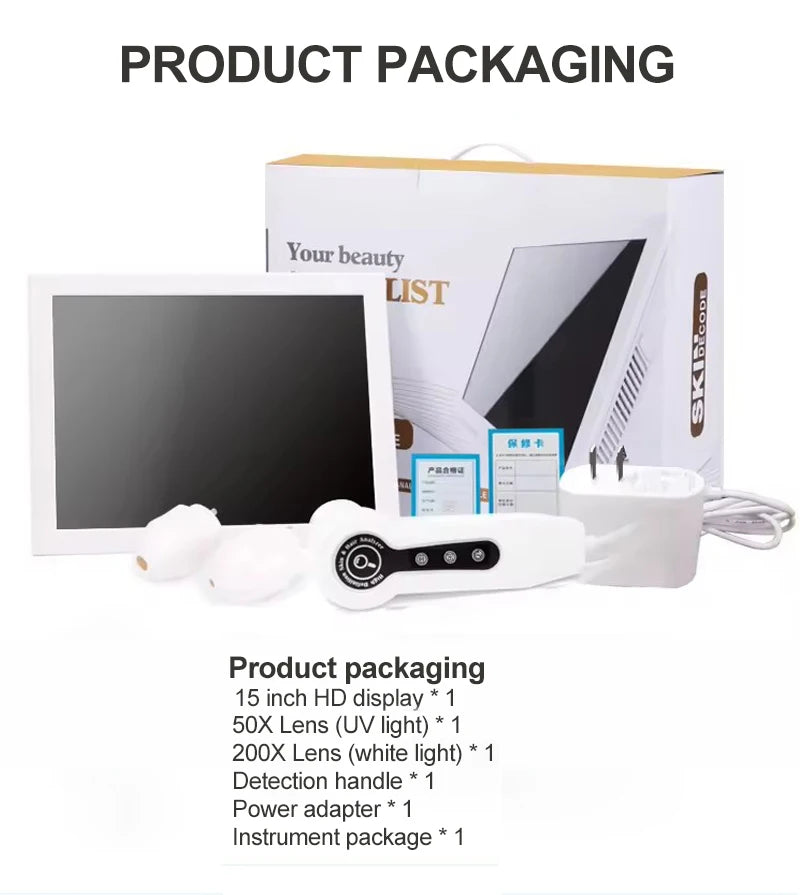 15 Inch Screen Ultra Hair Skin Analyze HD Intelligent Beauty Salon Home 50/200 Times Lens HD Scalp Hair Detector Skin Analysis