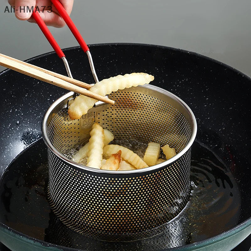 2025 1Pc 12/14/16/18/20cm Stainless Steel Fried Mesh Basket Cooking French Fries Basket Fry Pan Oil Pan Strainer Kitchen Tool