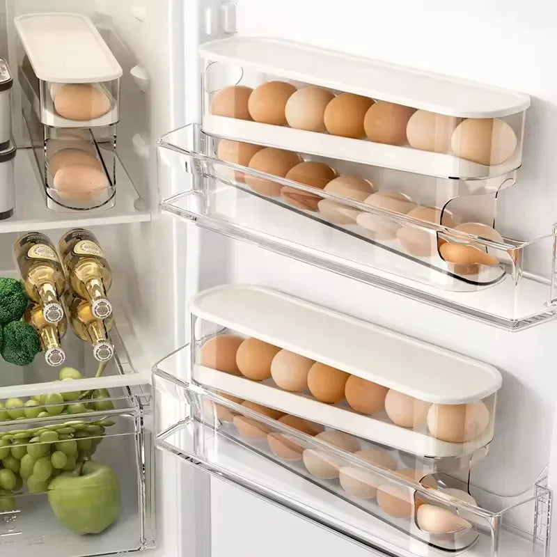 Space-Saving Automatic Egg Dispenser Double-layer Refrigerator Egg Storage Box Kitchen Home Supplies Organizer