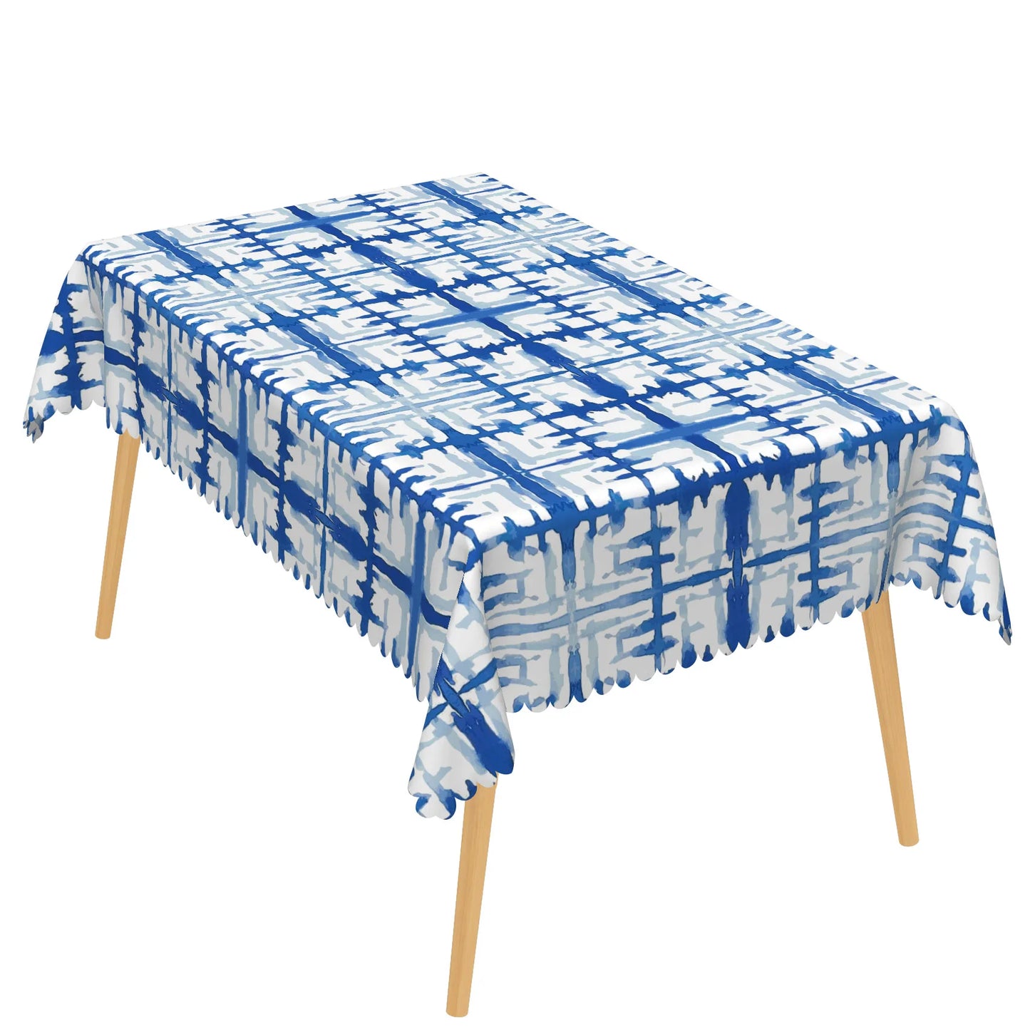 Blue Geometric Tablecloth Rectangular Modern Stripes Checkered Waves Waterproof Table Cover For Dining Room Kitchen Home Decor