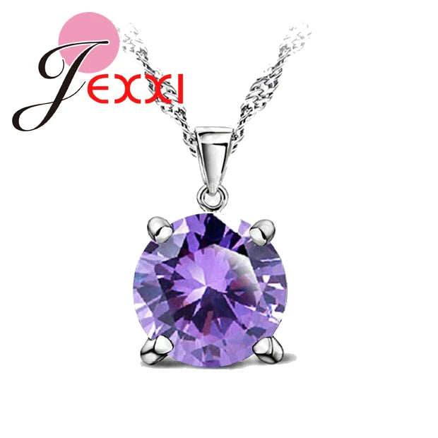 CZ Crystal Chain Necklaces Solid 925 Silver Color Pendant Necklace  Fashion Brand Crystal Party/ Wedding Jewelry For Women