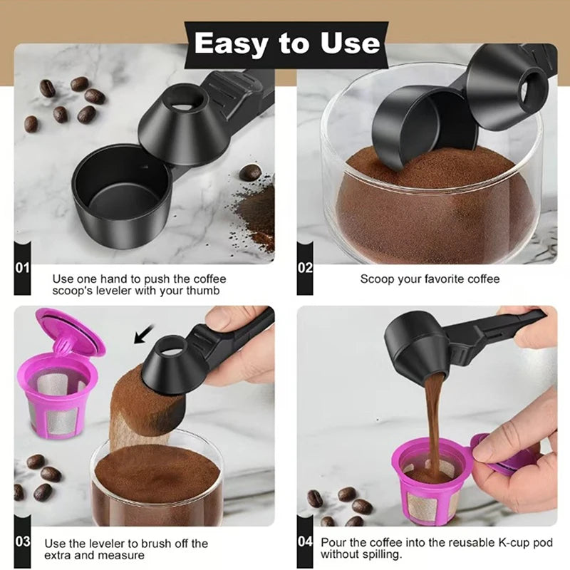 1pcs Coffee Scoop With Funnel For Reusable K-cup Coffee Pot 2 Tablespoon Capacity Coffee Measuring Spoon Kitchen Accessories