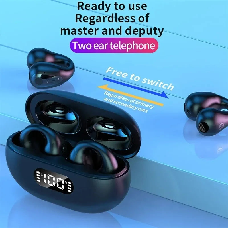 NEW TWS Q80 Wireless Headphones Bluetooth 5.3 Bone Conduction Earphones Earclip Design Touch Control Led Earbuds Sports Headsets