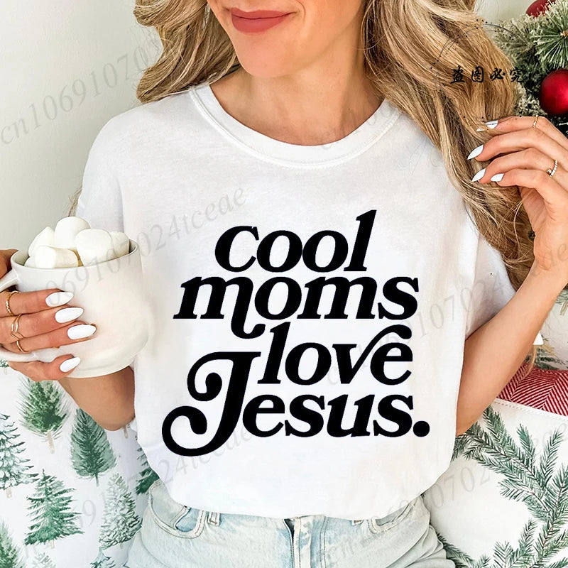 Cool Moms Love Jesus Design Women's Casual T-Shirts Large Size Short-sleeved T-shirt Christian Mom Women Clothes Faithful Shirts