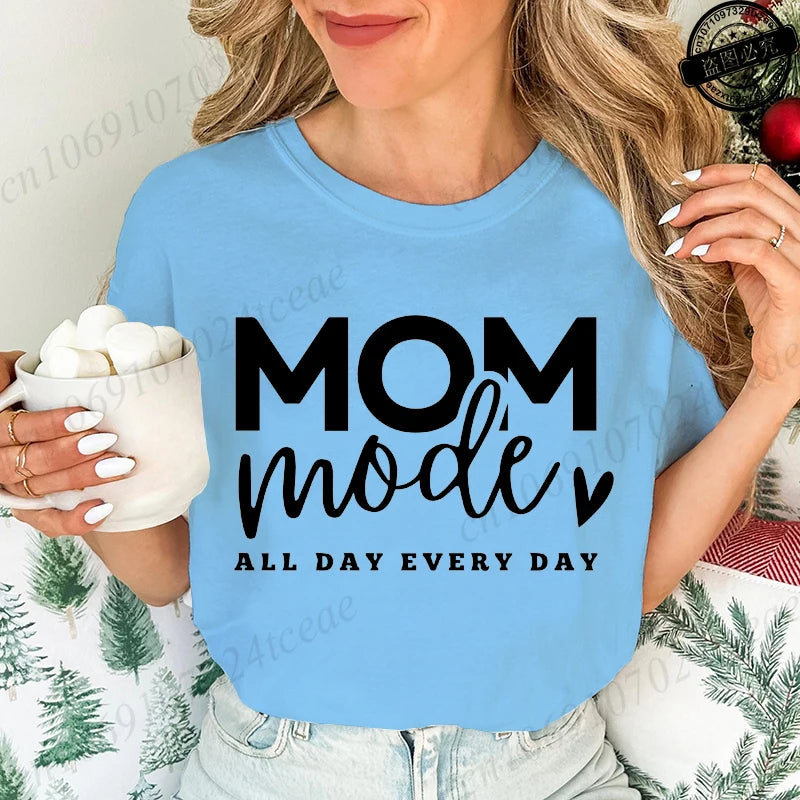 Mom Mode All Day Every Day Printed Women's T-Shirts Clothing Shirt Short Sleeve T-shirt Tops Oversized T Shirt Women Clothes