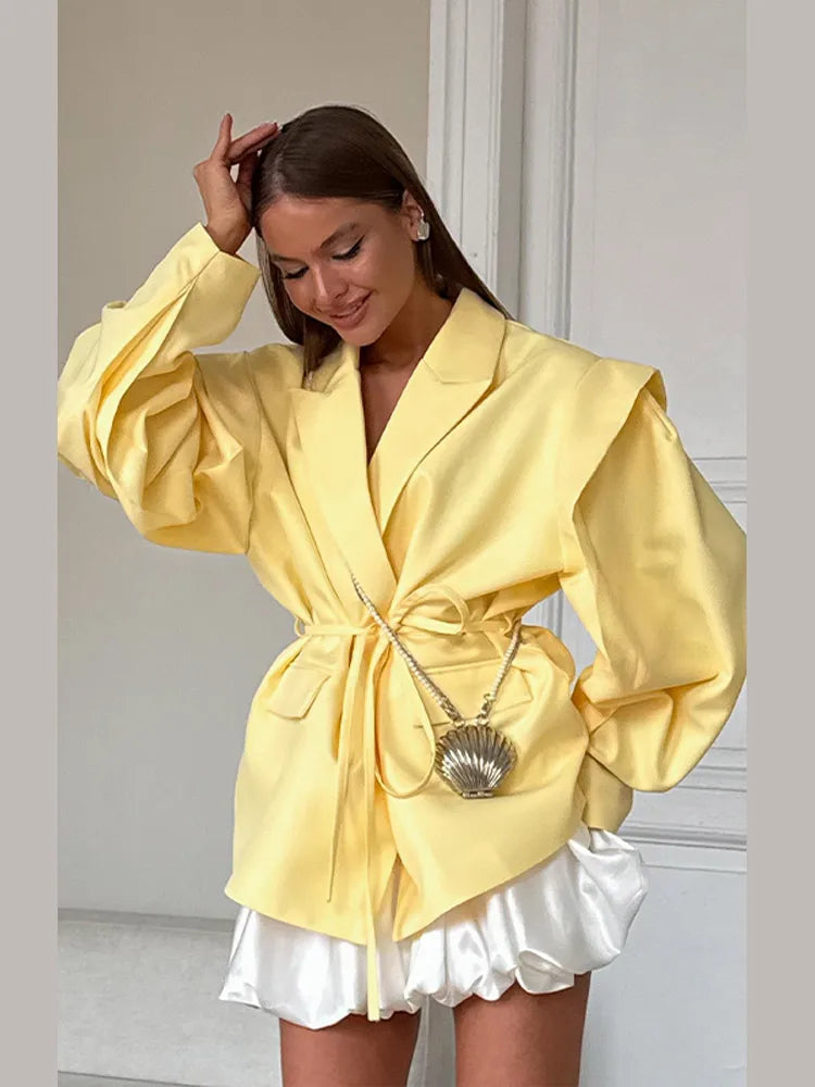 V-neck Short Sleeve Side Placket Suit Jacket Women Elegant Waist Cinching Slim Coats 2026 Spring Summer New Chic Office Lady Top