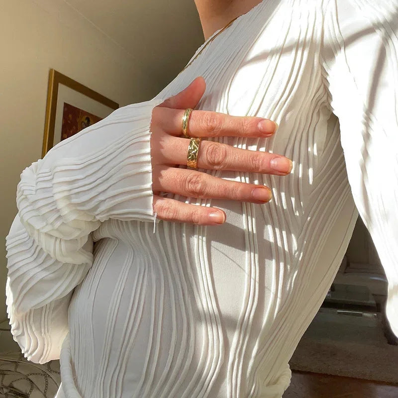 2024 Autumn Ruched Long Sleeve T Shirts Women Casual White Skinny Black Basic Tee Fashion Street Cropped Top Y2K Clothes T-shirt