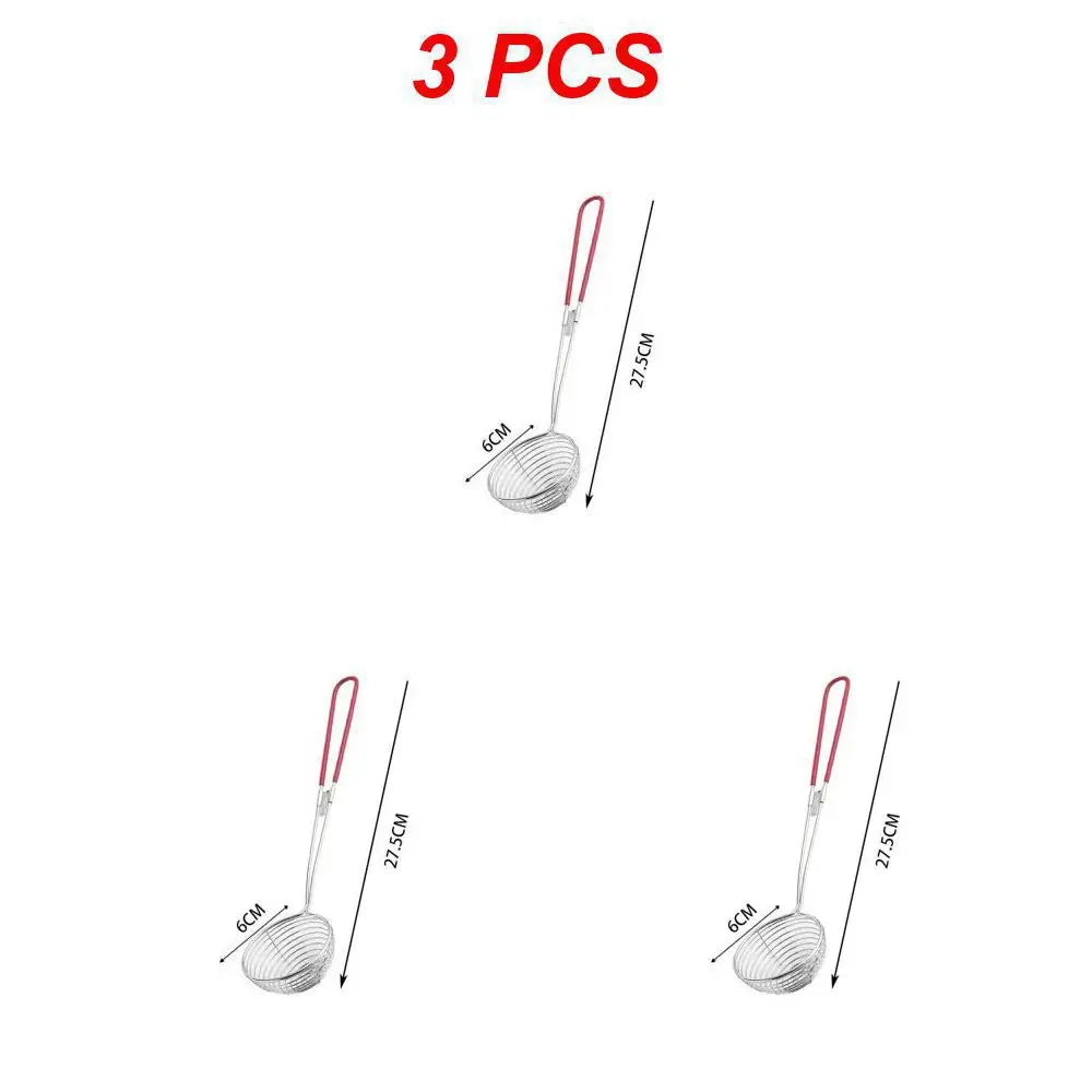 Red Handle Strainer Stainless Steel Bubble Tea Colander Boba Milk Tea Spoon Pearl Round Strainer Kitchen Gadgets