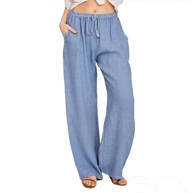 Women Cotton Linen Pants Fashion Harajuku Trousers Girl Oversized Wide Leg Pants Loose Elastic Waist Jogger Pants Woman Clothing