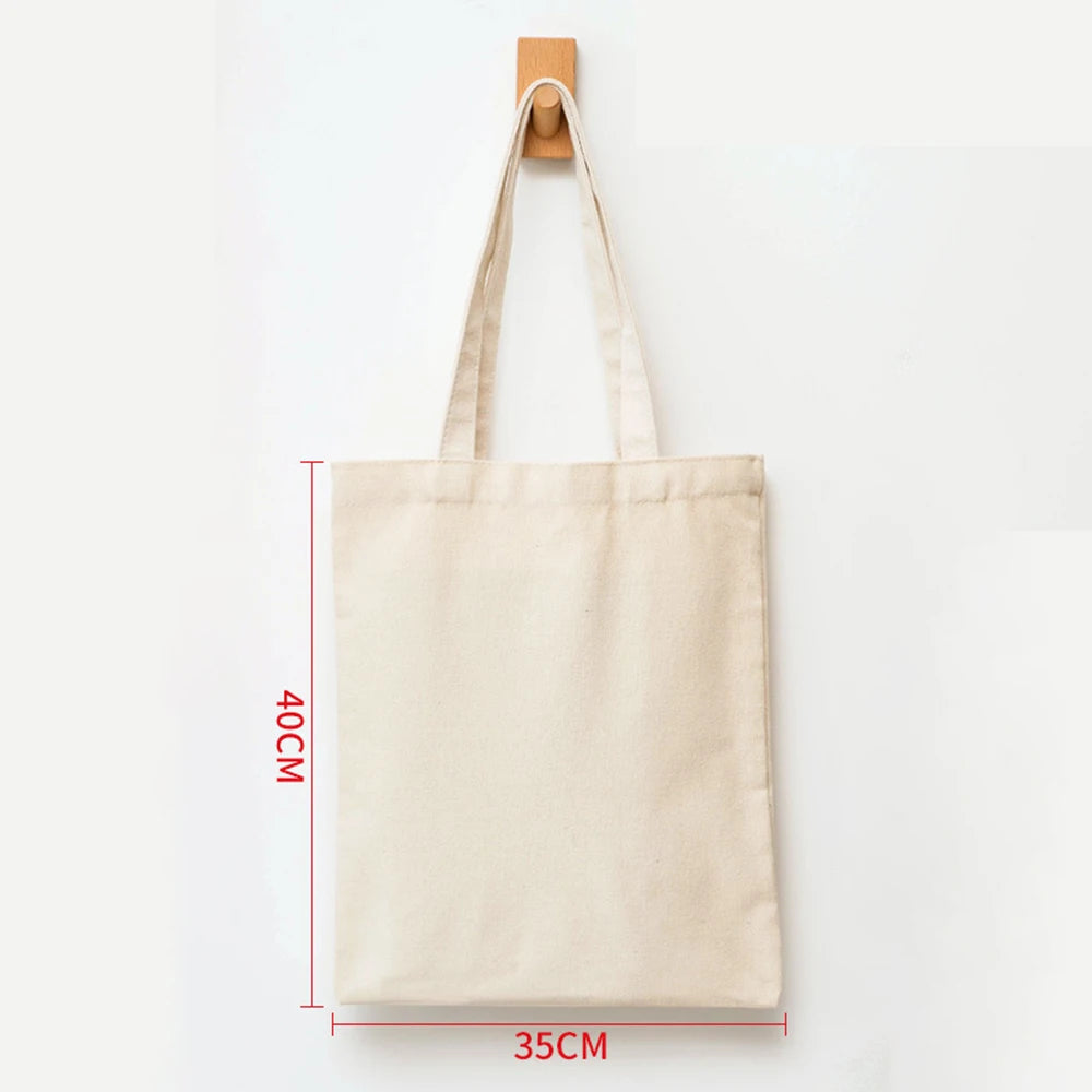 Women Canvas Shoulder Bag Solid Color Casual Tote Bag Reusable Large Capacity Cotton Handbag Shopping Beach Bag Beige/White