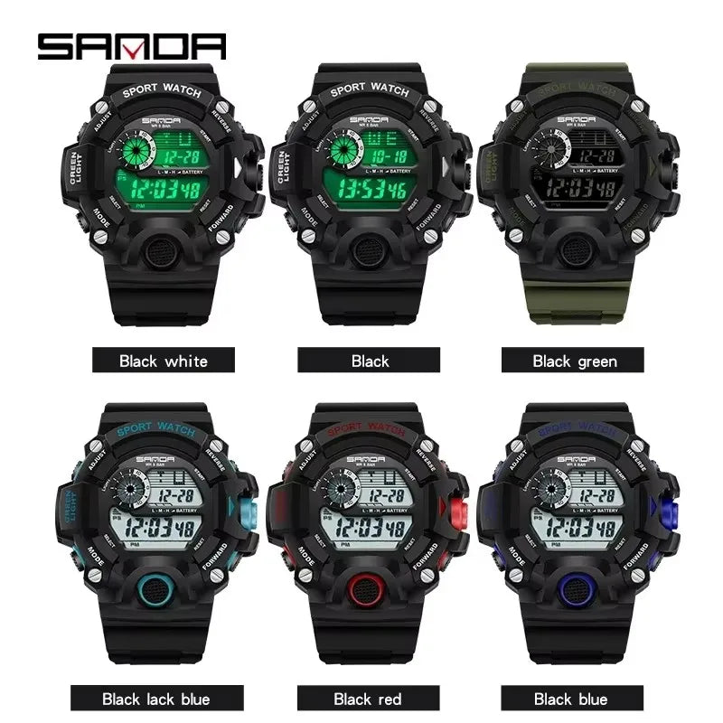 SANDA 326 Electronic Watches for Man Luminous Alarm Clock Waterproof Multifunction Sports Fashion Students Digital Wristwatch