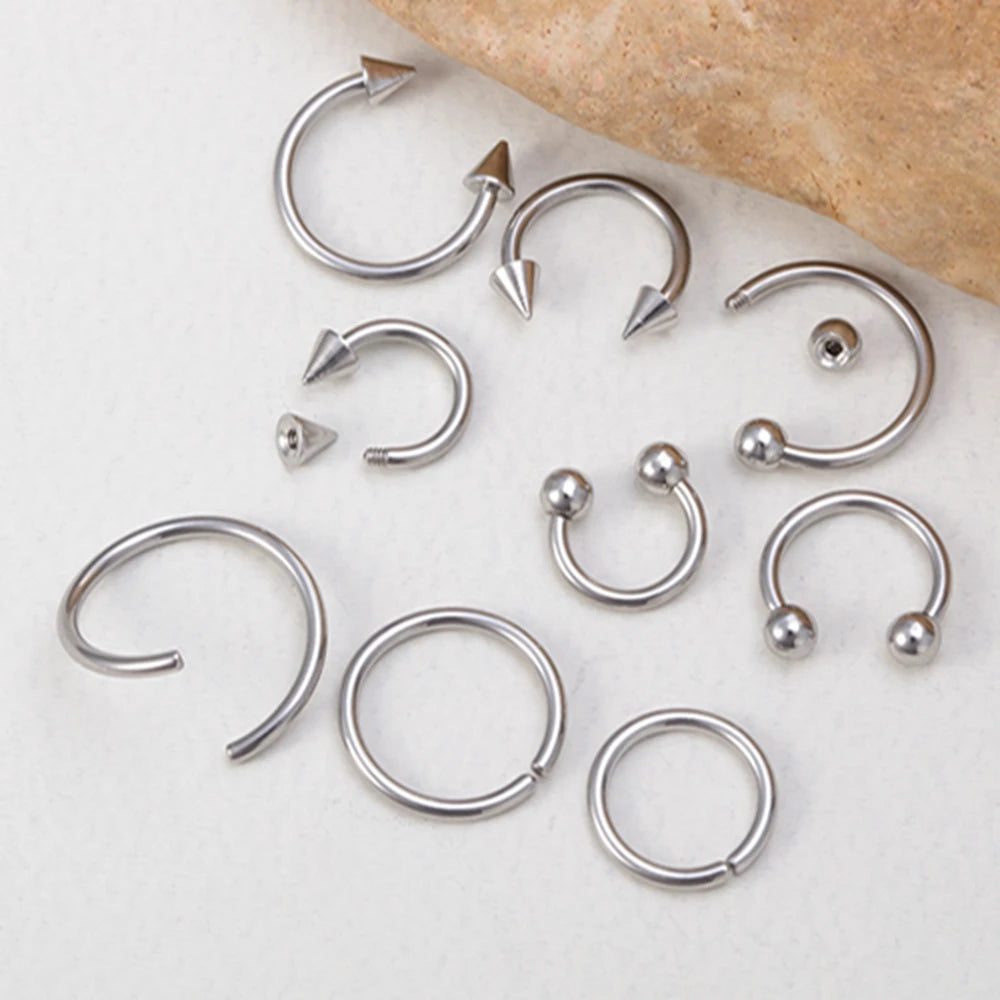 9pcs Hoop Earrings  Nose Ring Septum Real Piercing Bar Set Ear Cartilage Tragus Helix Lip BCR Circular Barbell Jewelry 16G