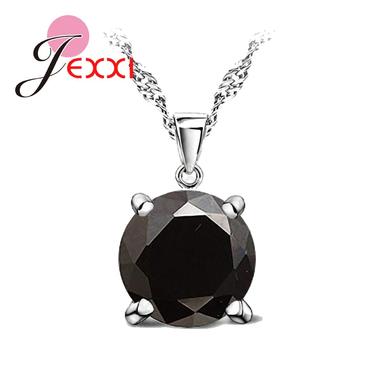 CZ Crystal Chain Necklaces Solid 925 Silver Color Pendant Necklace  Fashion Brand Crystal Party/ Wedding Jewelry For Women